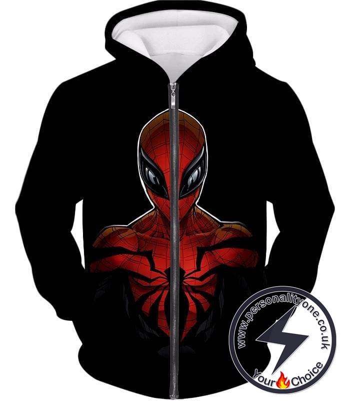 Wall Crawling Superhero Spiderman Animated Black Zip Up Hoodie